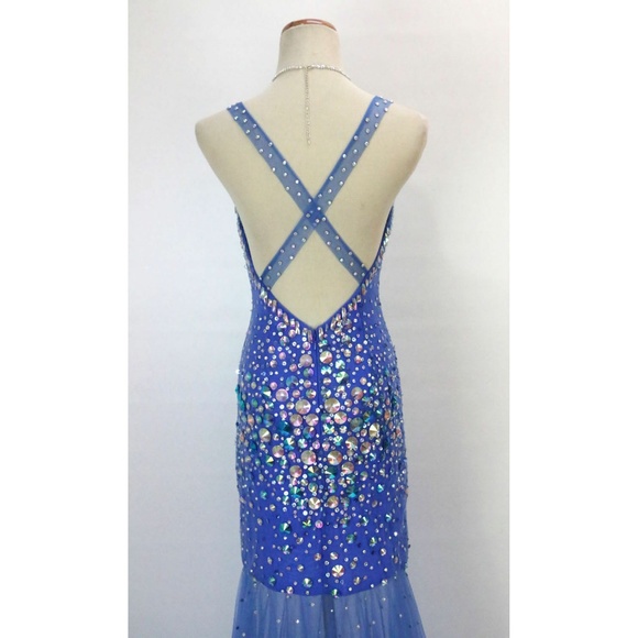NWT Jovani Authentic Royal Beaded Halter Open-Back - Picture 3 of 8